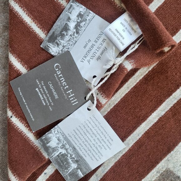 Garnet Hill Cashmere Wrap Scarf Rust Patchwork One Size - Picture 12 of 13